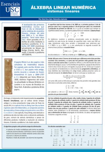 Cuberta para Álxebra linear numérica: sistemas lineares