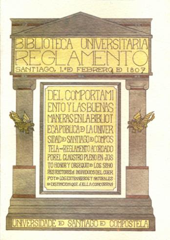 Cuberta para Biblioteca Universitaria. Reglamento: Santiago, 1 de Febrero de 1807